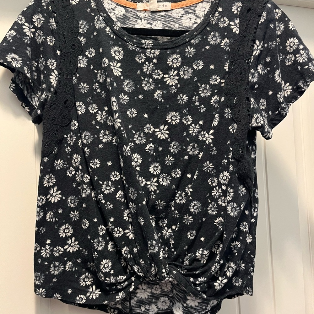 Rewind Black Tie Front Short Sleeve T-Shirt
